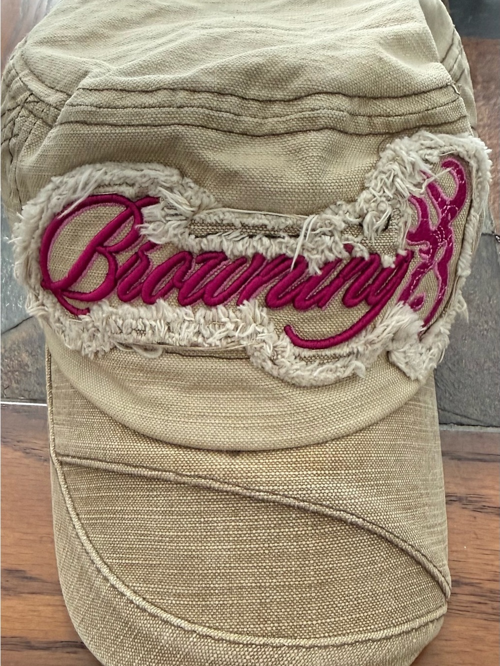 Browning Beige Canvas Cap with Pink Embroidered Logo